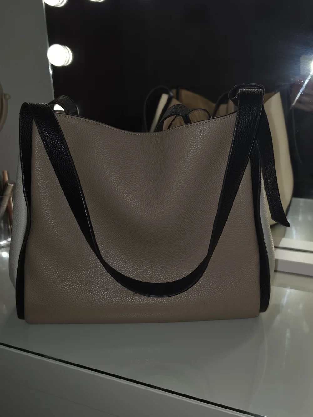kate spade Taupe, Black and White Pebbled Leather Tote